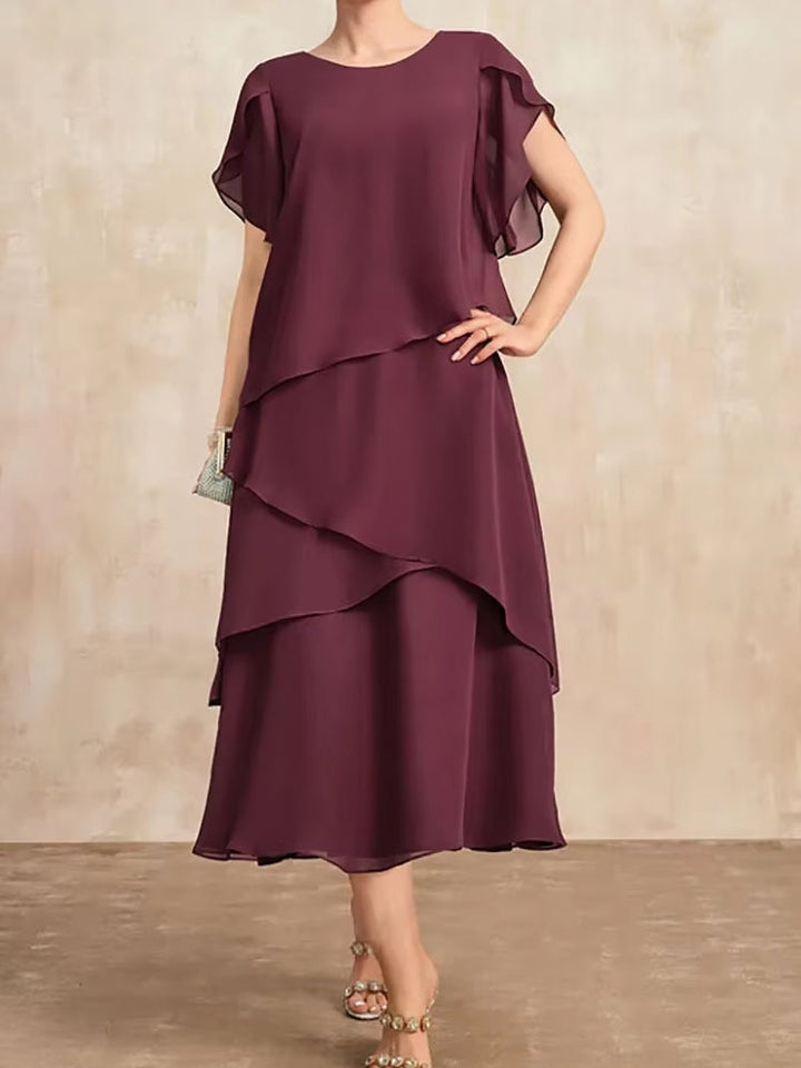 Luvik | Elegant Naiset Burgundin Chiffon Midi Mekko