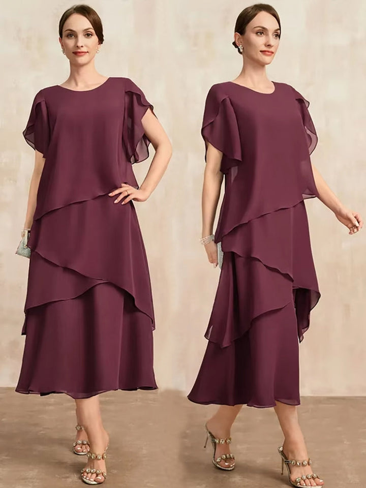 Luvik | Elegant Naiset Burgundin Chiffon Midi Mekko