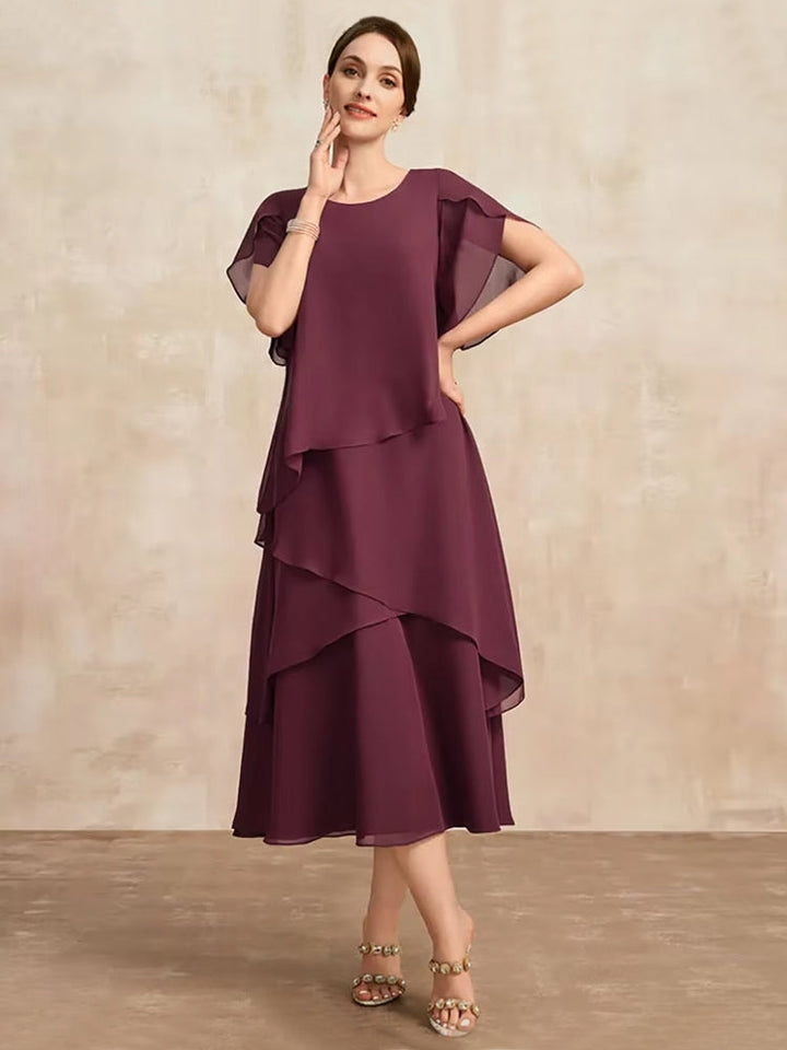 Luvik | Elegant Naiset Burgundin Chiffon Midi Mekko