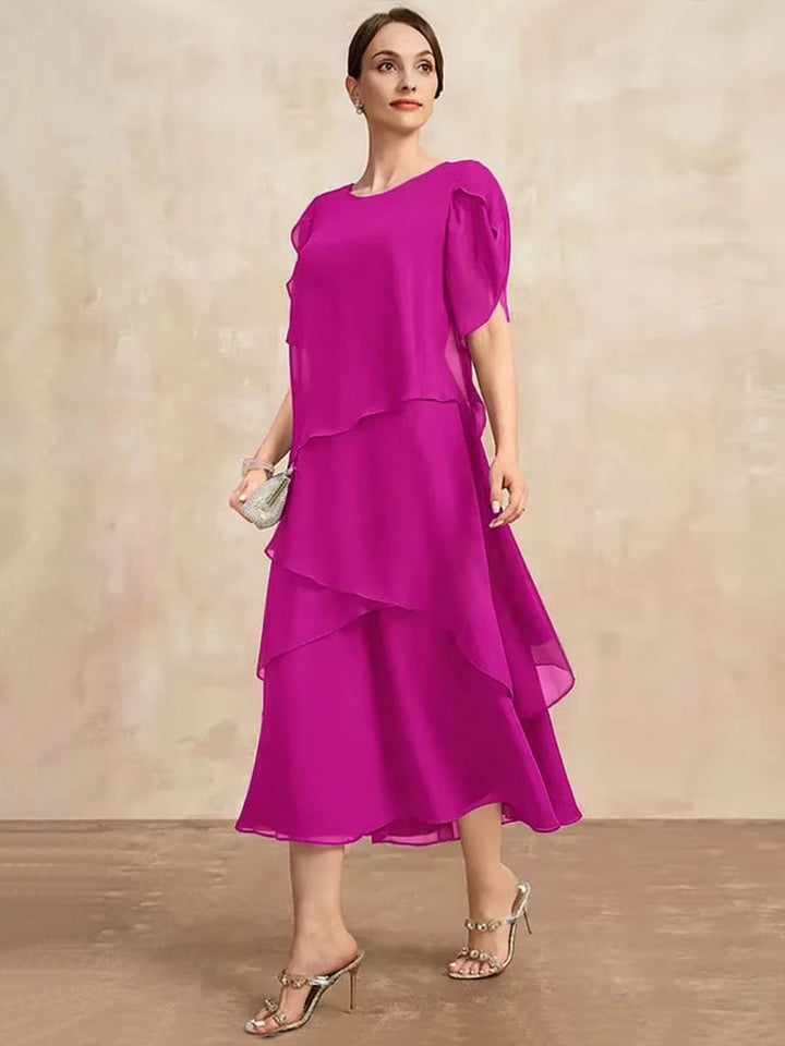 Luvik | Elegant Naiset Burgundin Chiffon Midi Mekko