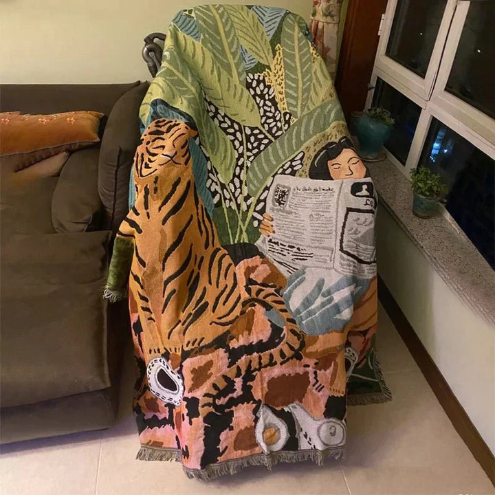 Koselig Tegneserie Tiger Design Kastet Teppe for Hjemmedekor | Luvikno