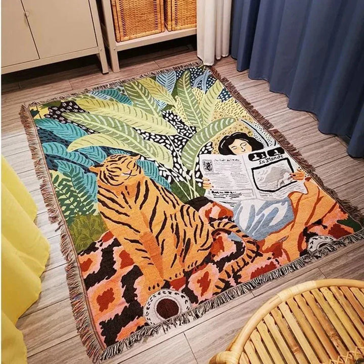 Koselig Tegneserie Tiger Design Kastet Teppe for Hjemmedekor | Luvikno
