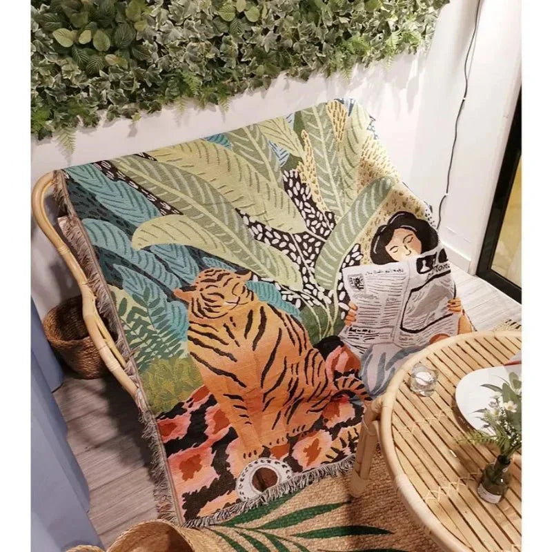 Koselig Tegneserie Tiger Design Kastet Teppe for Hjemmedekor | Luvikno