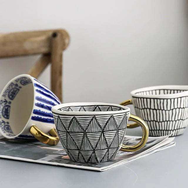 Keramikkopp med geometrisk design – Stilig og moderne | Ideell for kaffe eller te | Luvikno