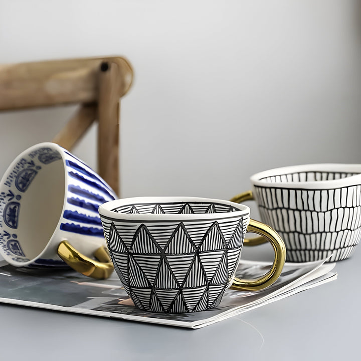 Keramikkopp med geometrisk design – Stilig og moderne | Ideell for kaffe eller te | Luvikno