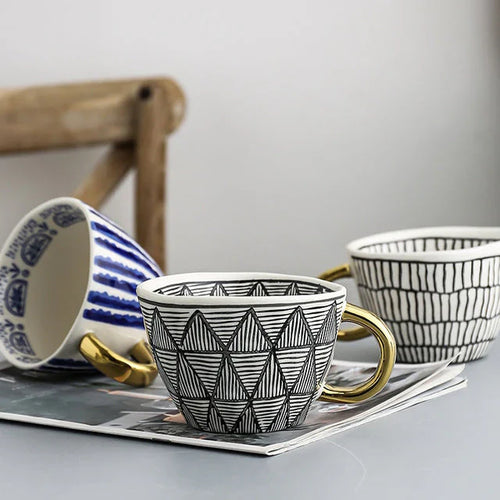 Keramikkopp med geometrisk design – Stilig og moderne | Ideell for kaffe eller te | Luvikno