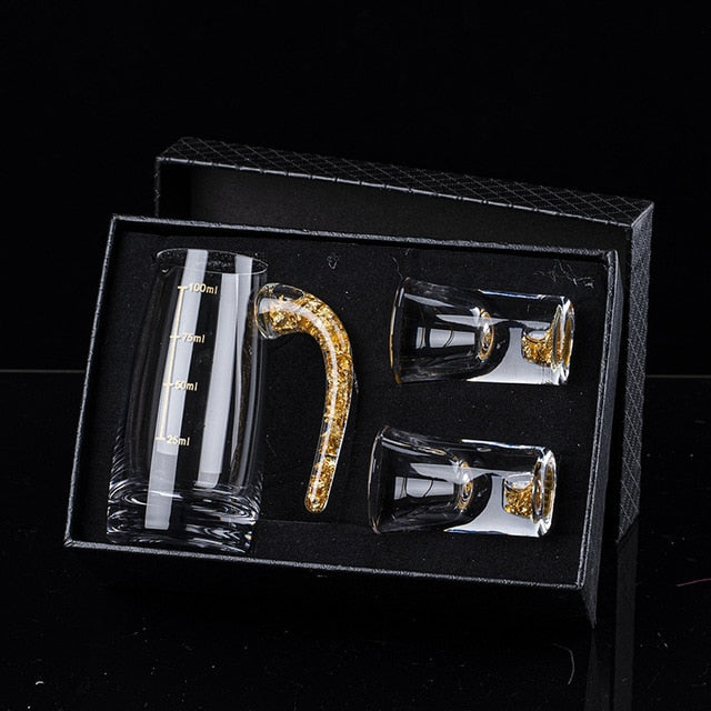 Krystallikør Sprit Shot Glasses Boks Gull Tykk Bunn Vinglass | Luvikno