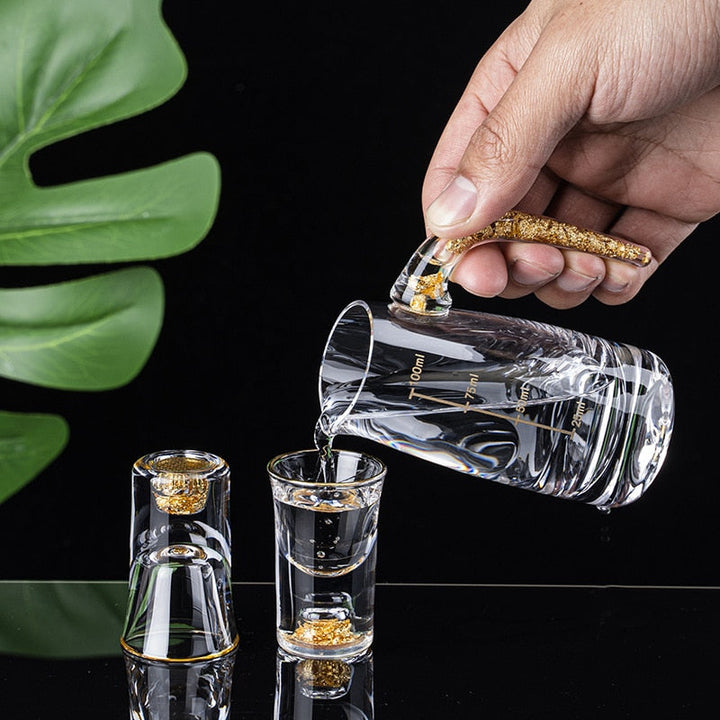 Krystallikør Sprit Shot Glasses Boks Gull Tykk Bunn Vinglass | Luvikno