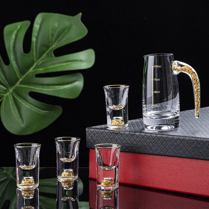 Krystallikør Sprit Shot Glasses Boks Gull Tykk Bunn Vinglass | Luvikno