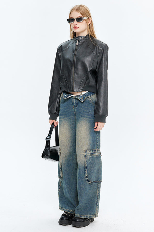 Luvik | Nahkavetoketjup bomber-takki