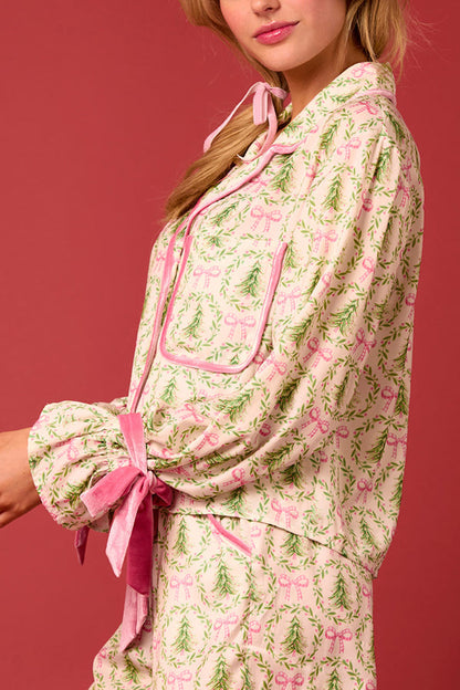 Luvik | Joulu Tulostettu Sametti Nauhoitus Pitkähihainen Pusero ja Elastinen Vyötärön Leveys Housu Setti