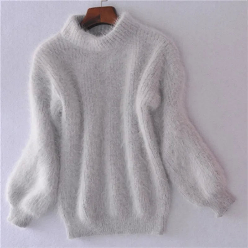 Luvik - Renno strikket ensfarget genser - Vintage Angora genser