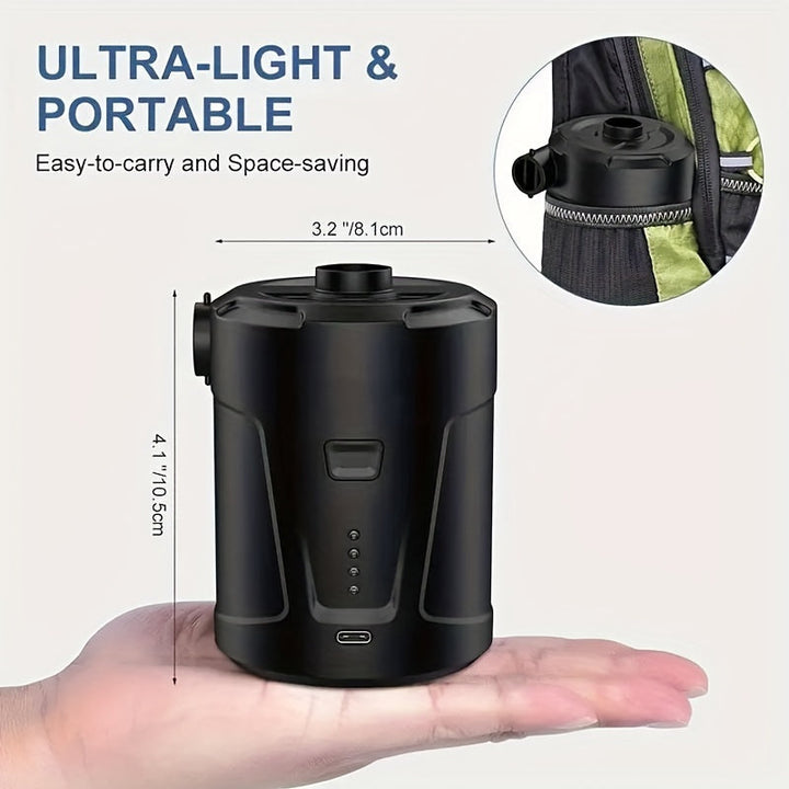 Luvikno | Elektrisk Luftpumpe AirTrek Mini | USB Oppladbar & Trådløs | Kompakt & Robust | For Luftmadrasser & Utendørs