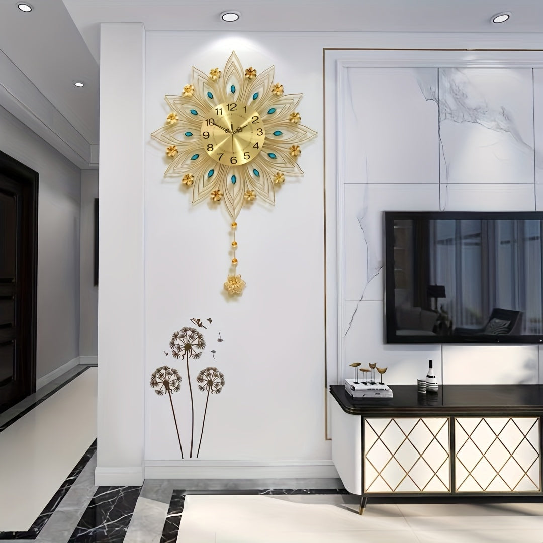 Elegant Floral Wall Clock with Luxurious Gold Accents | Luvikno