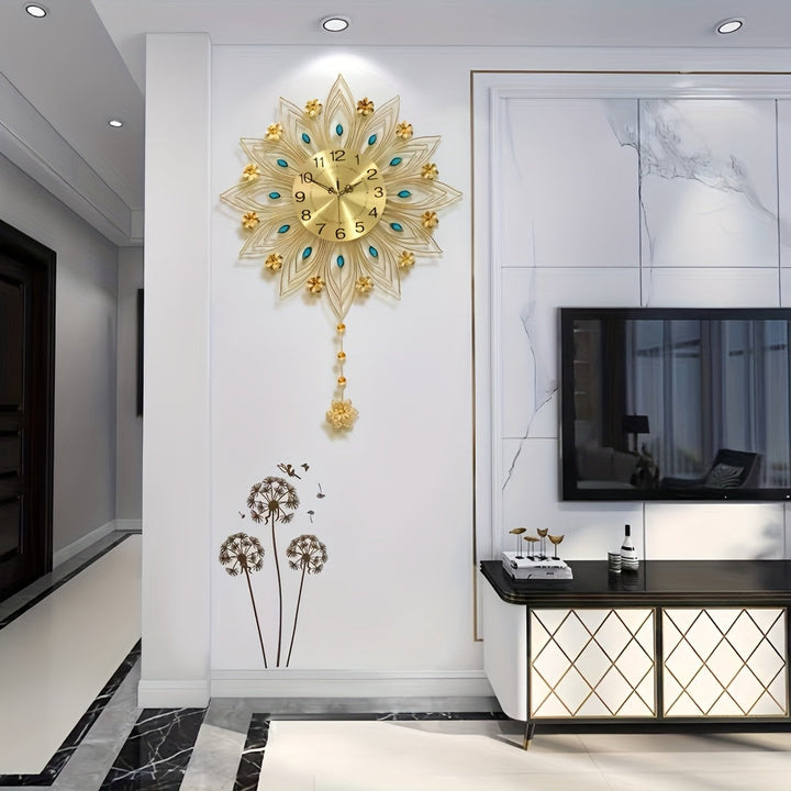 Elegant Floral Wall Clock with Luxurious Gold Accents | Luvikno