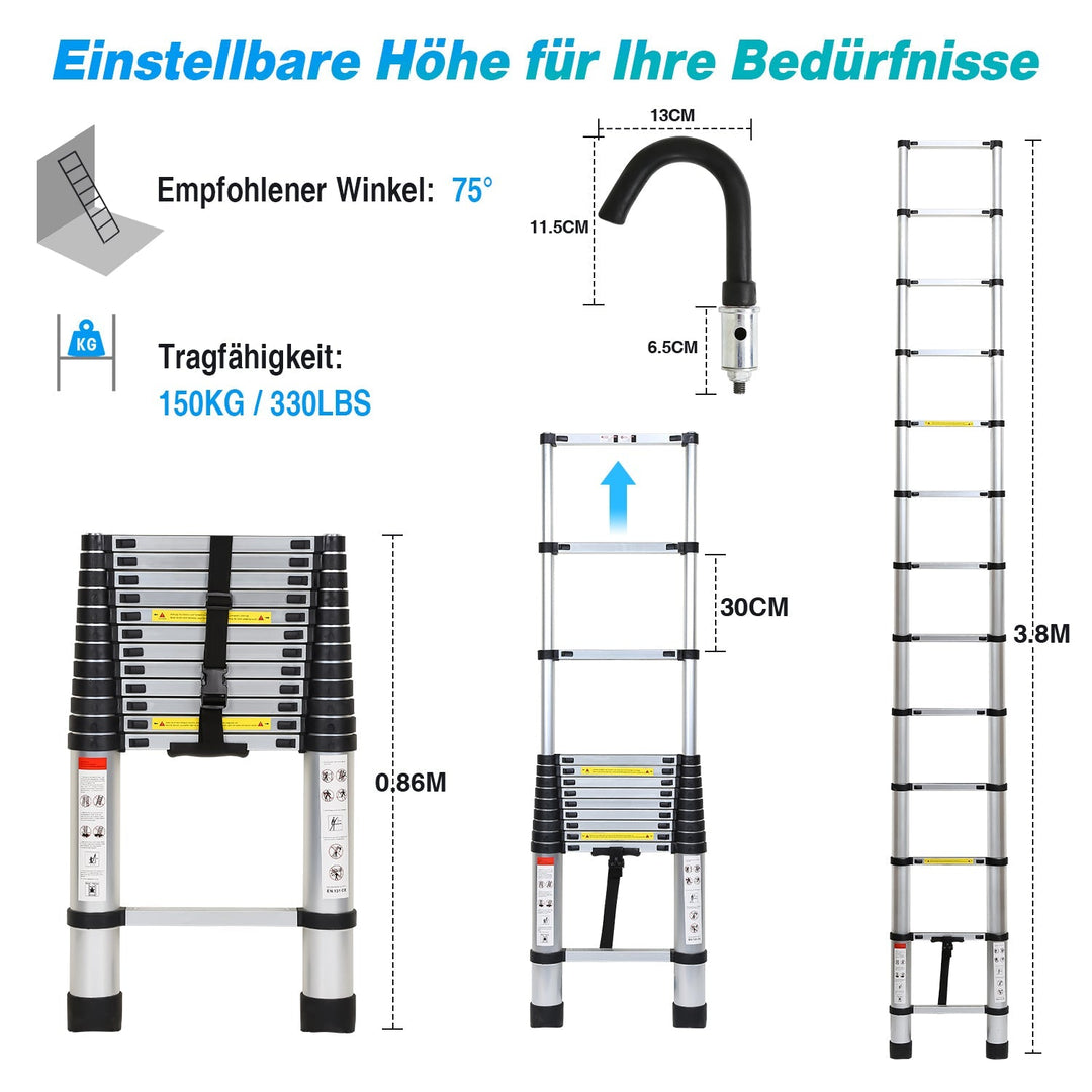 Telescopisk stige med 2 avtakbare kroker | Luvikno