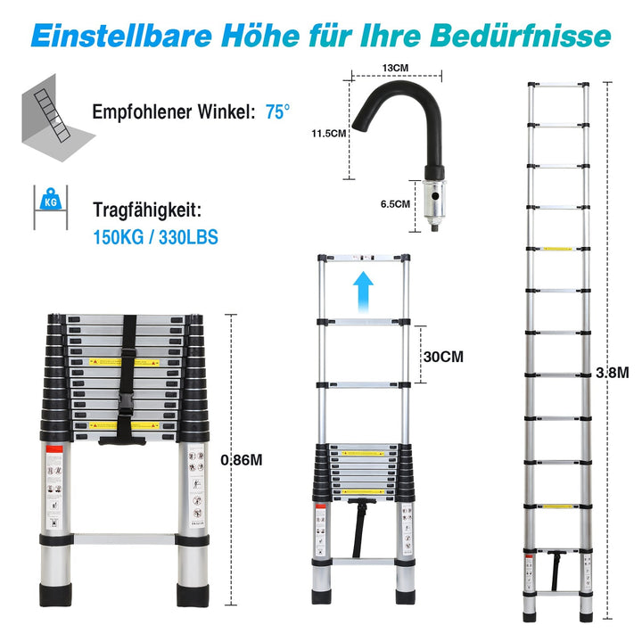 Telescopisk stige med 2 avtakbare kroker | Luvikno