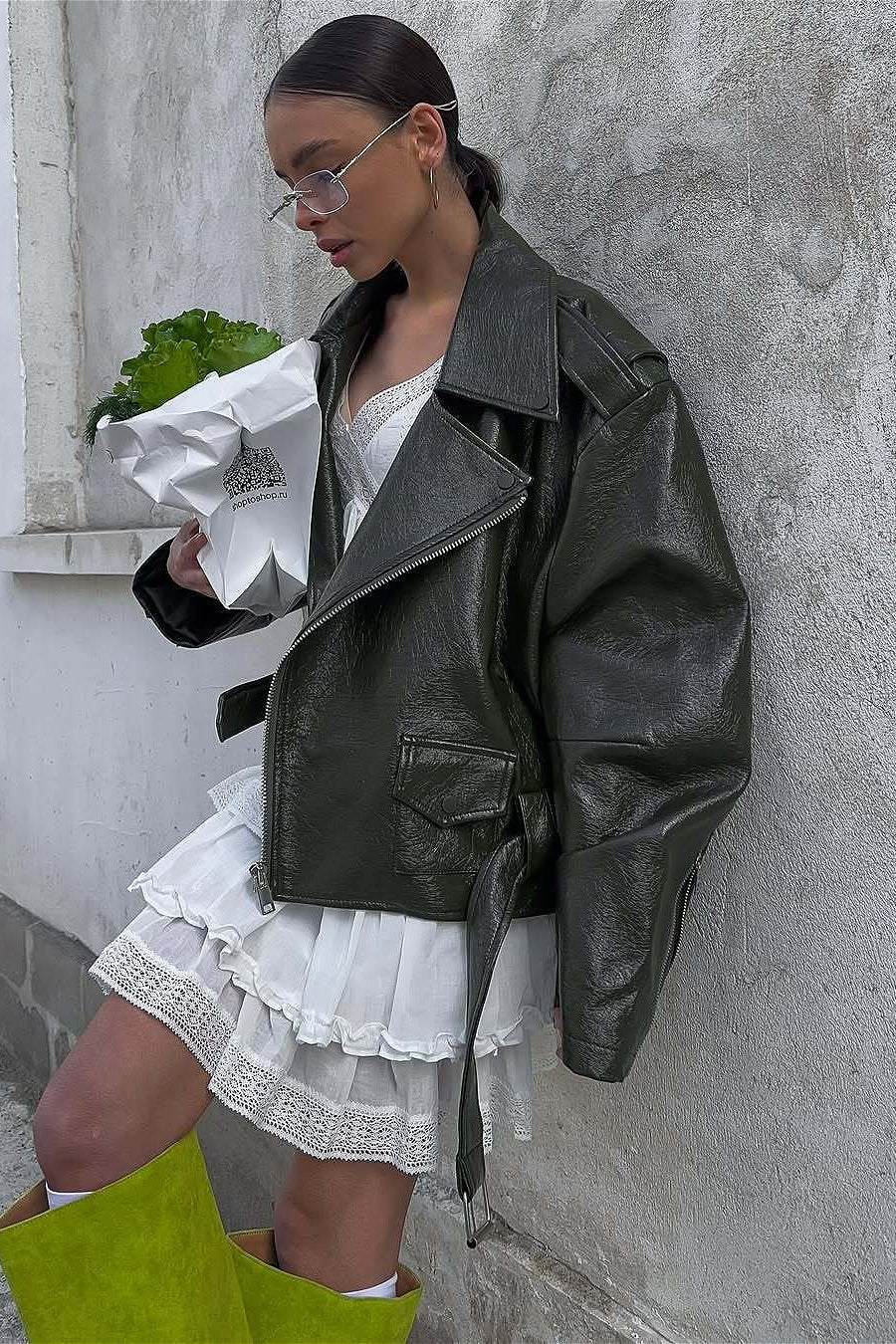 Luvik | Ylös Vihreä Nahkamoottoripyörätakki