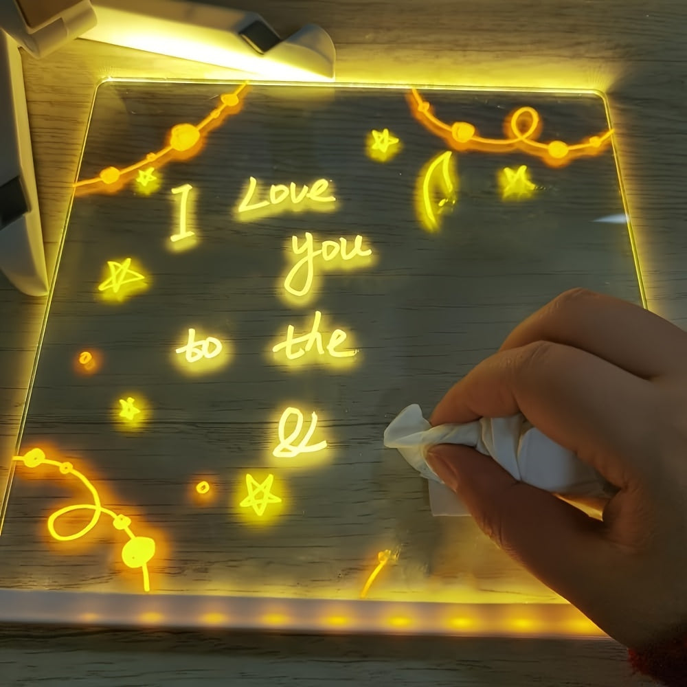 Luvikno | USB LED Notatbrett med 12 Fargede Penner - Lys Meldingsbrett for Kontor & Hjem