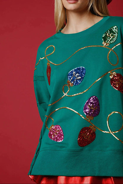 Luvik | Joulun valot Paillette Halkaisu Neulepusero