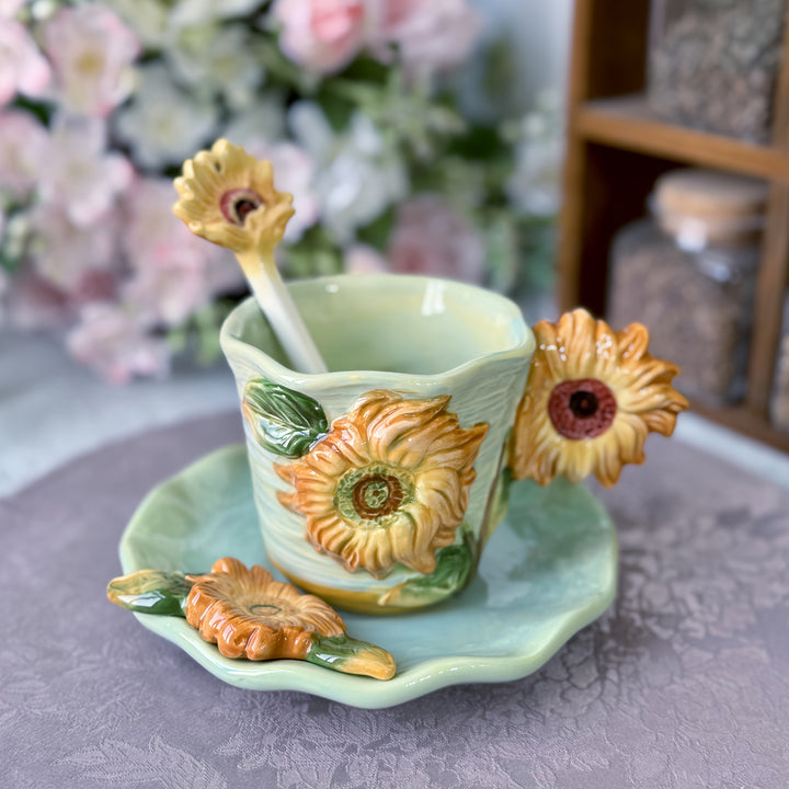 ArtSip Keramikkopp & Underskål Sett – Håndmalte 3D-design inspirert av Van Gogh | Luvikno