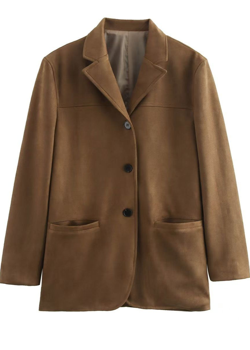 Luvik | Mokkanahka Napillinen Bleiseri, jossa on Läpätaskut