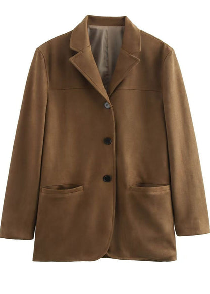 Luvik | Mokkanahka Napillinen Bleiseri, jossa on Läpätaskut