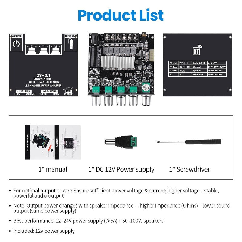 2.1 Kanal Bluetooth Forsterker Kort Luvikno