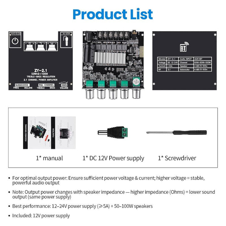 2.1 Kanal Bluetooth Forsterker Kort Luvikno