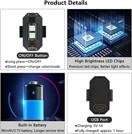 7 farger LED flylys strobe og USB lader | Luvikno