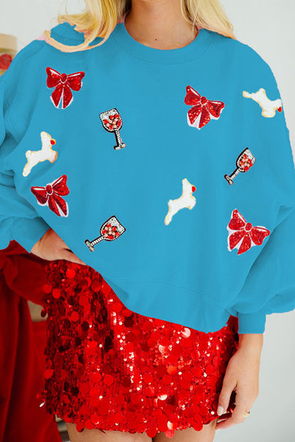 Luvik | Joulukaari-viini-lasi Paljetti Läpihaalari Pitkä Hiha Huppari