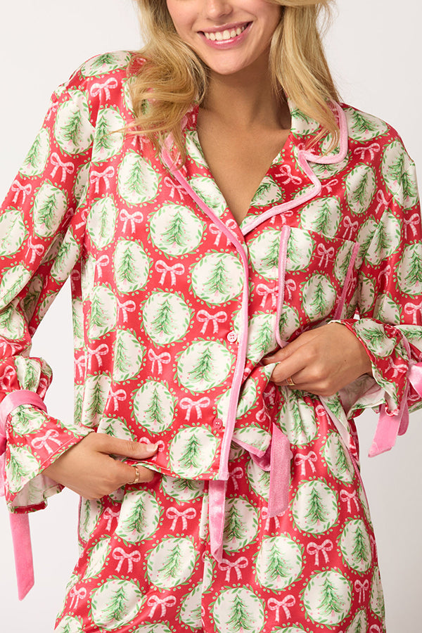 Luvik | Joulu Tulostettu Sametti Nauhoitus Pitkähihainen Pusero ja Elastinen Vyötärön Leveys Housu Setti