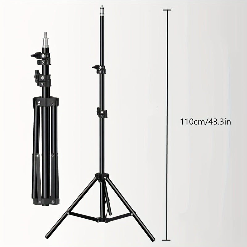 Luvikno | Justerbar LED-lampe stativ for fotografering og video – 1,1 m høyde, solid aluminiumsstativ med lampe