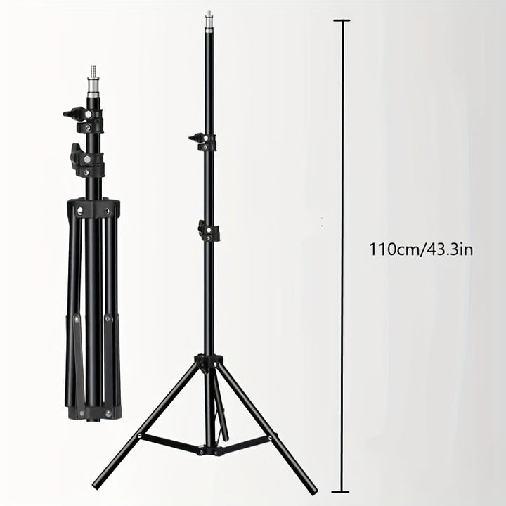 Luvikno | Justerbar LED-lampe stativ for fotografering og video – 1,1 m høyde, solid aluminiumsstativ med lampe