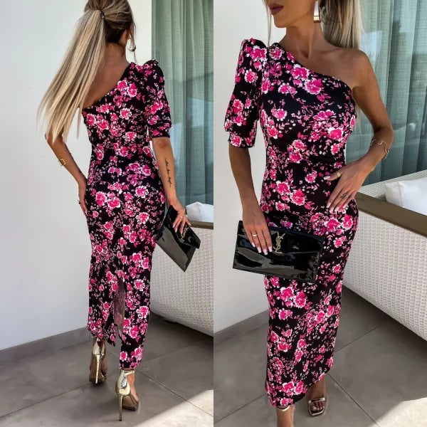 Luvik | Naisille Tulostettu Yhden Olkapään Sheath-mekko, jossa on Kääntöjakso