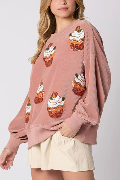 Luvik | Joulukurpitsa-kakku Hologrammi Pyöreä kaula löysä collegepaita