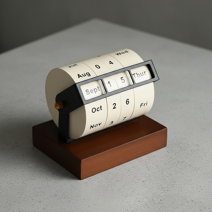 Mid-Century Rotating Wooden Perpetual Desk Calendar | Luvikno