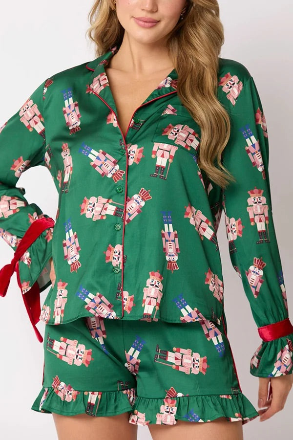 Luvik | Joulumuoti Painettu solmio yläosa ja joustava vyötärö rypytetty shortsisetti