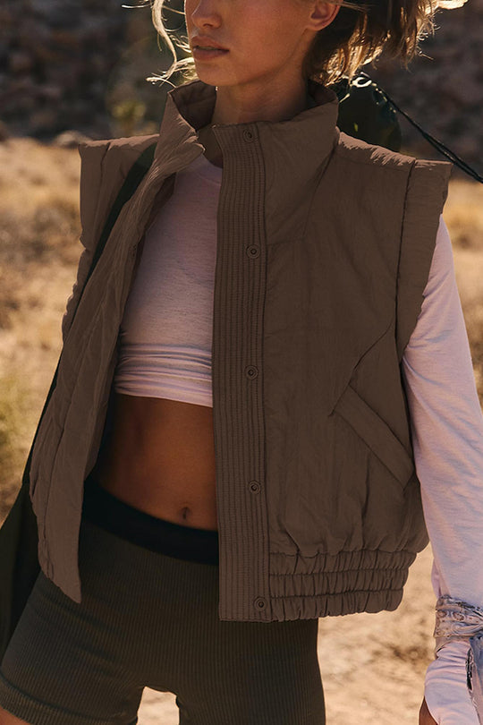 Luvik | Pystykraagipainike hihaton löysä taskulaukku takki