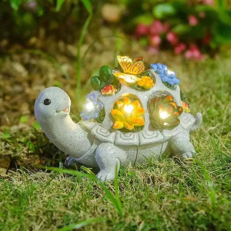 Luvikno | Solaro Skilpaddehage | Solarskilpadde Statue med LED & Sukkulenter | For Hage, Terrasse & Balkong