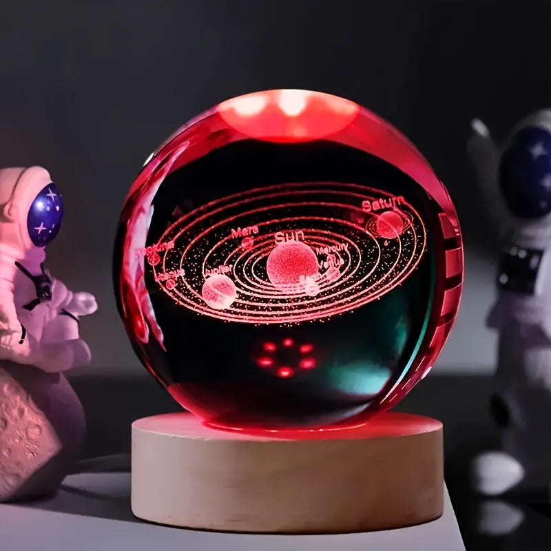 LumiSphere - Luksus 3D Krystall Bordlampe med Trebase Luvikno