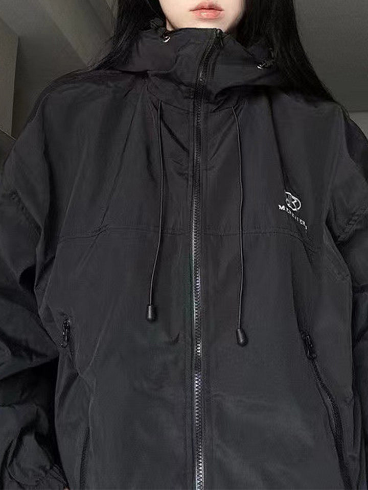 Luvik | Retrojeans svart vanntett friluftjakke med hette
