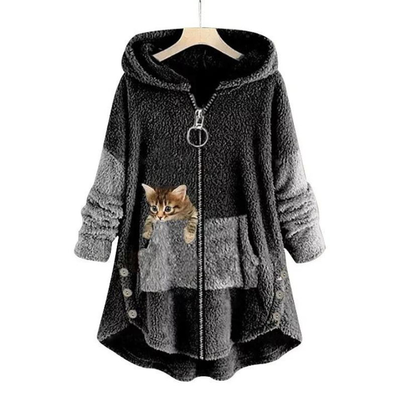 Luvik | Pitkähihainen Fleece Huputettu Takki Vetoketjulla