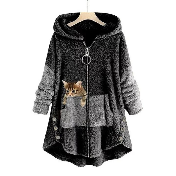 Luvik | Pitkähihainen Fleece Huputettu Takki Vetoketjulla
