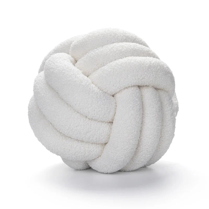 Dekorativ Knyttet Teddy Ball Myk Pute - 100% Ull, Rund | Luvikno