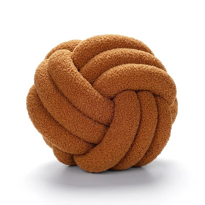 Dekorativ Knyttet Teddy Ball Myk Pute - 100% Ull, Rund | Luvikno