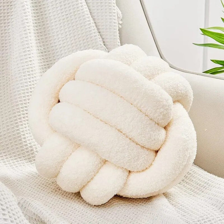 Dekorativ Knyttet Teddy Ball Myk Pute - 100% Ull, Rund | Luvikno