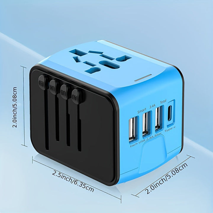 Luvikno | Universell reiseadapter med 4 USB-porter og Type-C – Verdensomspennende kompatibilitet, hurtiglading sikkerhetsfunksjoner