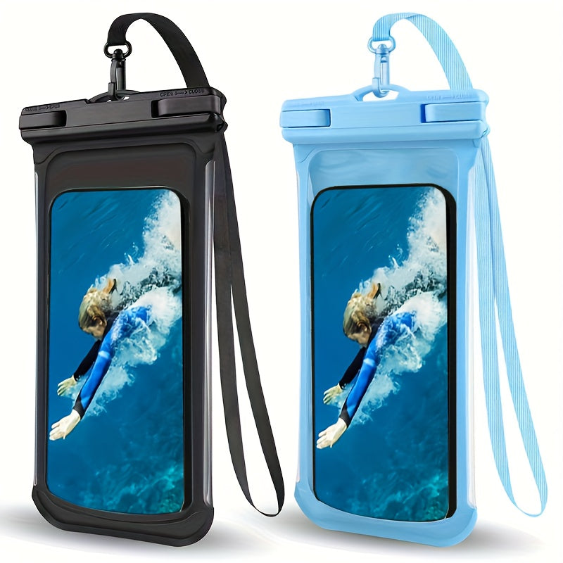 Luvikno | Vanntett telefonveske med nakkereim for strand og reise – Holdbar PVC smarttelefonveske for 20-32 cm enheter
