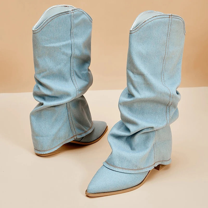 Luvik | Block Heels Naisten Denim saappaat